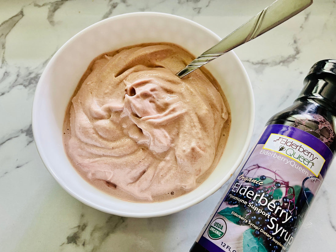 elderberry ice cream in a bowl