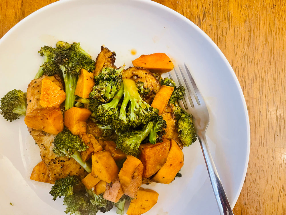 Sheet Pan Elderberry Balsamic Chicken & Veggie Bake: One Pan & Easy Prep